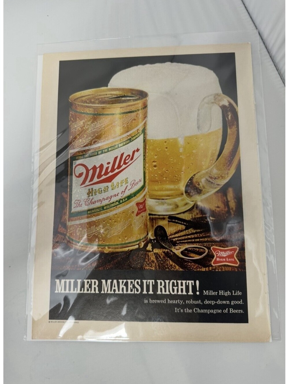 VTG Miller High Life Beer Magazine Ad Miller Makes It Right Champagne Beers